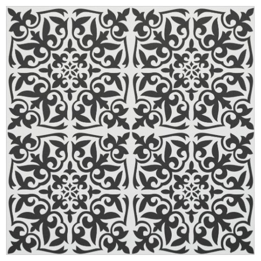Moroccan tile - white with black background fabric