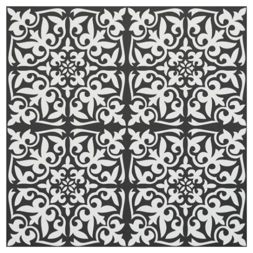 Moroccan tile - white with black background fabric
