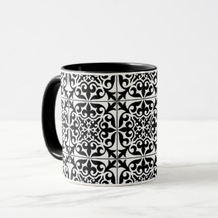 Moroccan tile - white with black background mug