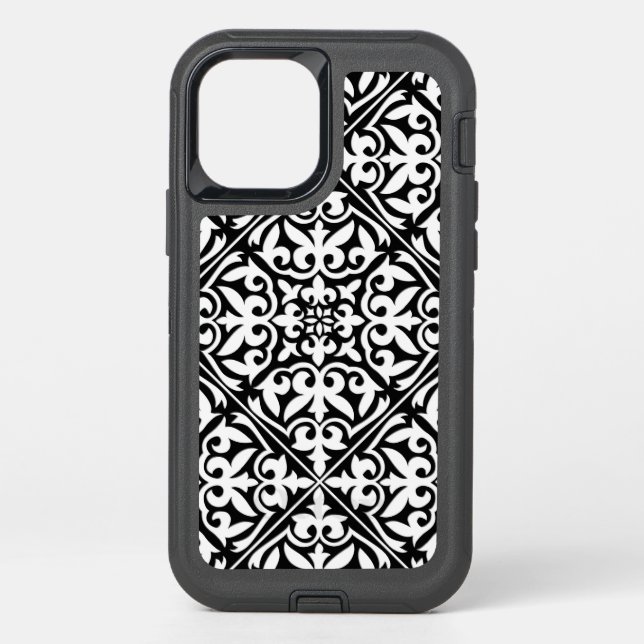 Moroccan tile - white with black background otterbox iPhone case (Back)