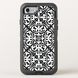 Moroccan tile - white with black background OtterBox defender iPhone SE/8/7 case