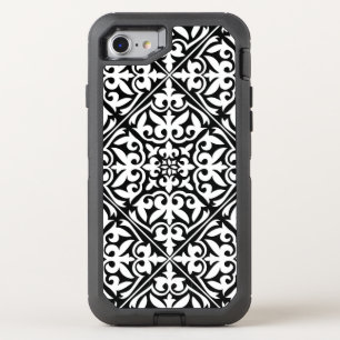 Moroccan tile - white with black background OtterBox defender iPhone SE/8/7 case