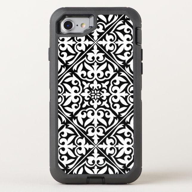 Moroccan tile - white with black background otterbox iPhone case (Back)