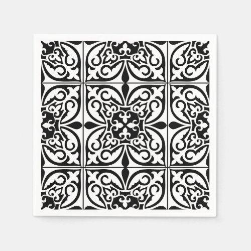 Moroccan tile _ white with black background paper napkins