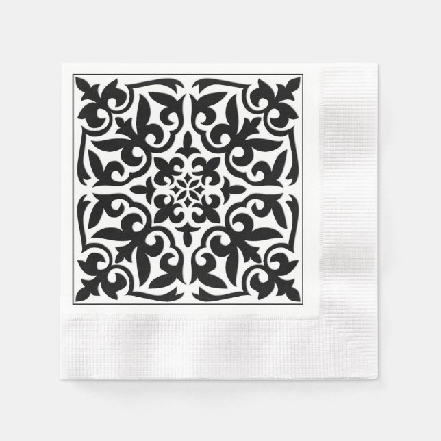 Moroccan tile - white with black background paper napkins (Front)