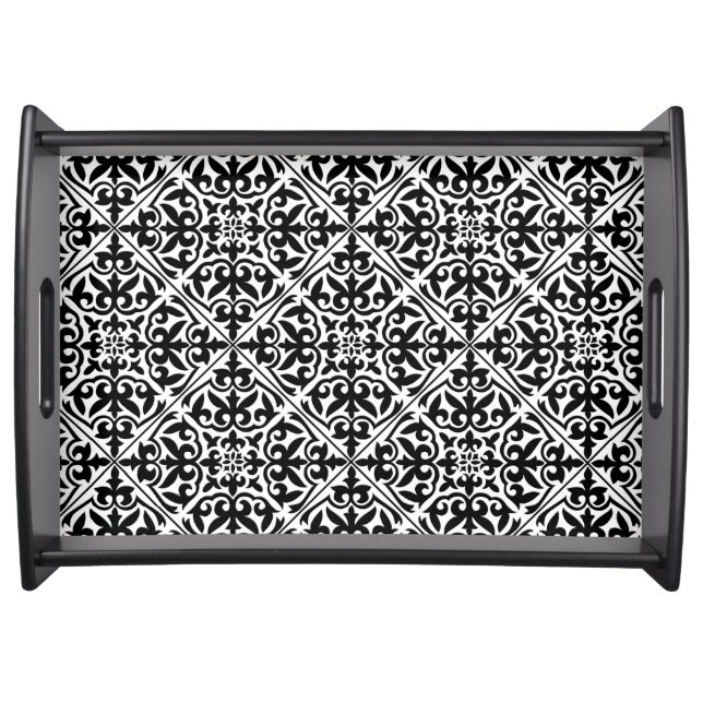 Moroccan tile - white with black background serving tray (Front)