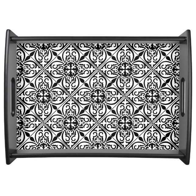 Moroccan tile - white with black background serving tray (Front)