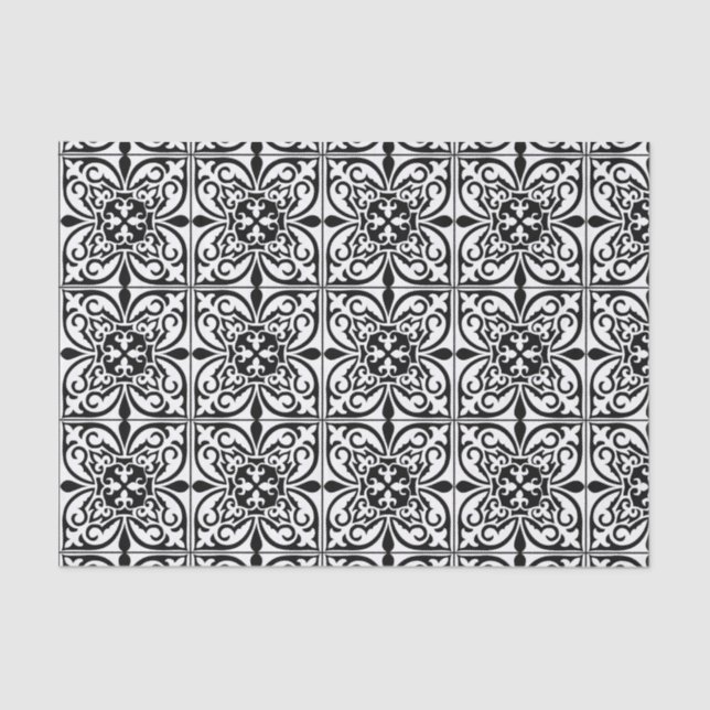 Moroccan tile - white with black background tissue paper (Front)