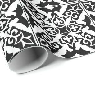 Moroccan tile - white with black background wrapping paper