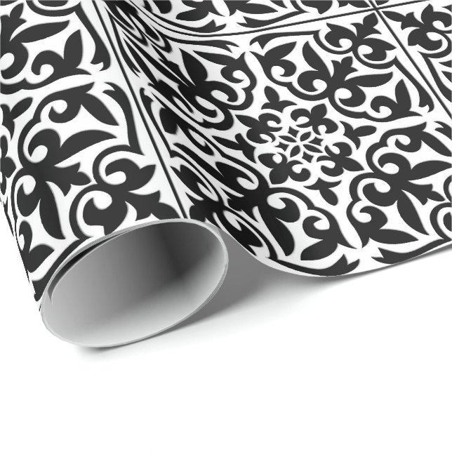 Moroccan tile - white with black background wrapping paper (Roll Corner)