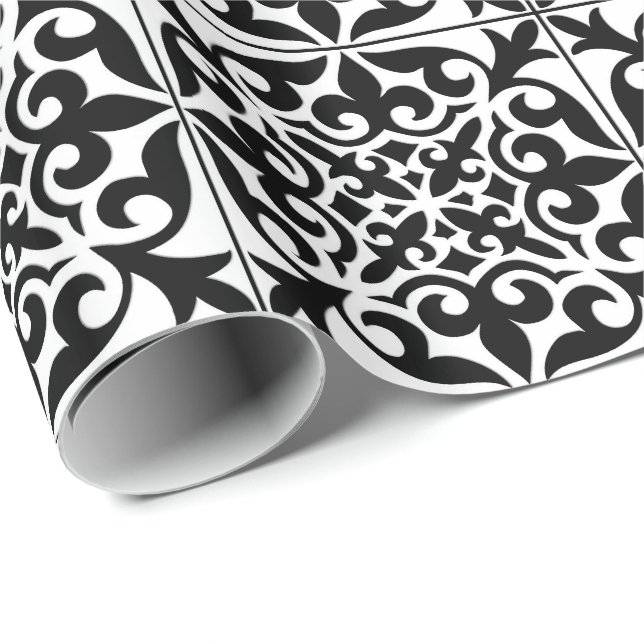 Moroccan tile - white with black background wrapping paper (Roll Corner)