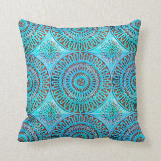 Moroccan Tile with Mandela pattern in watercolor. Throw Pillow