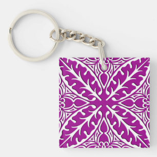 Moroccan tiles - amethyst purple and white keychain