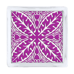 Moroccan tiles - amethyst purple and white silver finish lapel pin