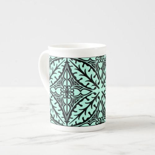 Moroccan tiles _ aqua blue and black bone china mug