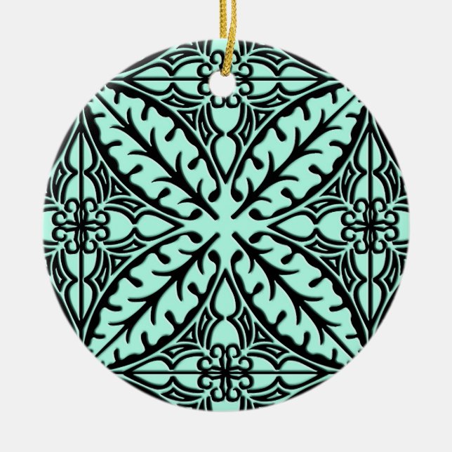 Moroccan tiles - aqua blue and black ceramic ornament (Front)