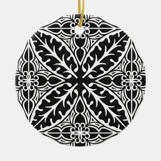 Moroccan tiles - black and white ceramic ornament (Front)