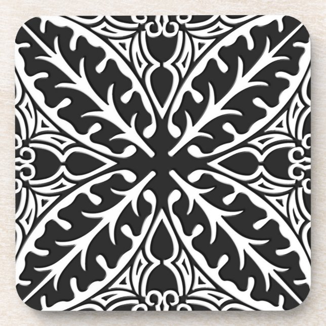 Moroccan tiles - black and white coaster (Front)
