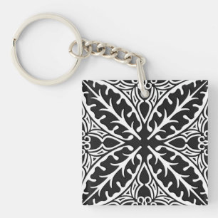 Moroccan tiles - black and white keychain