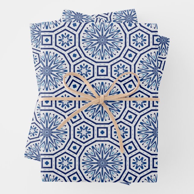 Moroccan tiles,blue tile,All-Over Print Wrapping Paper Sheets (In situ)