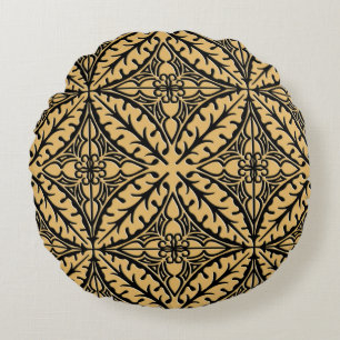 Moroccan tiles - camel tan and black round pillow