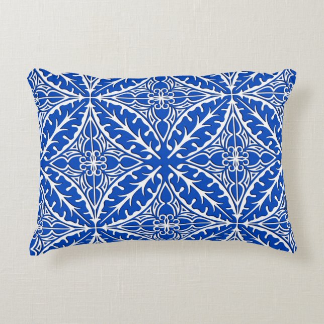 Moroccan tiles - cobalt blue and white accent pillow (Front)