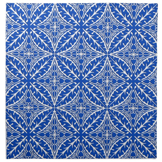 Moroccan tiles - cobalt blue and white cloth napkin (Front)