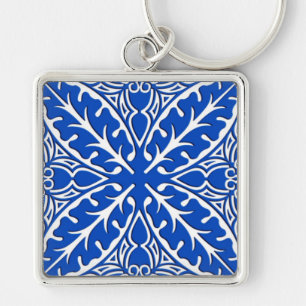 Moroccan tiles - cobalt blue and white keychain