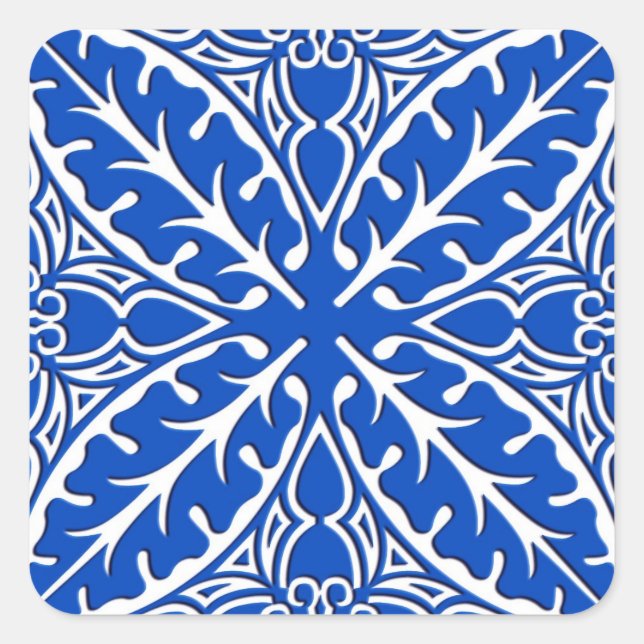 Moroccan tiles - cobalt blue and white square sticker (Front)