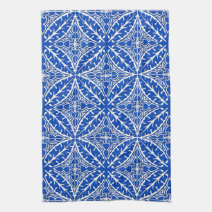 Moroccan tiles - cobalt blue and white towel