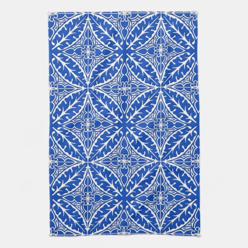 Moroccan tiles _ cobalt blue and white towel