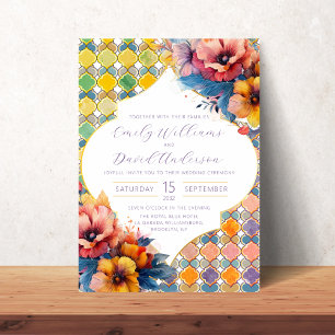 Moroccan Tiles Colorful Floral QR Code Invitation