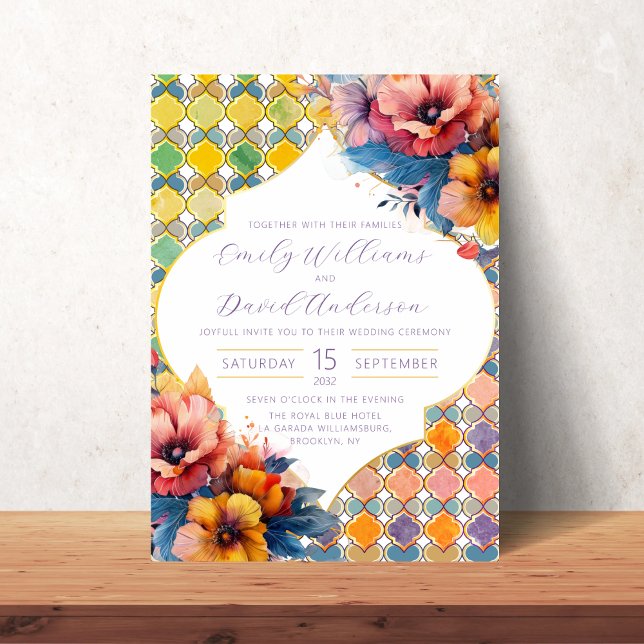 Moroccan Tiles Colorful Floral QR Code Invitation (Creator Uploaded)