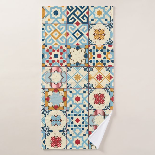 Moroccan tiles, colorful seamless pattern. bath towel (Bath Towel)