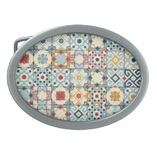 Moroccan tiles, colorful seamless pattern. belt buckle