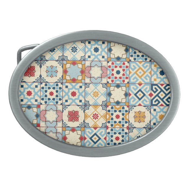 Moroccan tiles, colorful seamless pattern. belt buckle (Front)