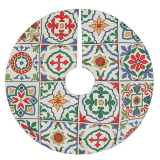 Moroccan Tiles: Colorful Seamless Pattern. Brushed Polyester Tree Skirt