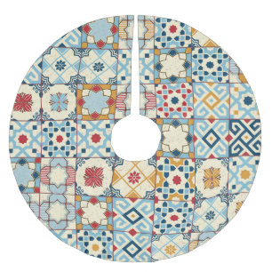 Moroccan tiles, colorful seamless pattern. brushed polyester tree skirt