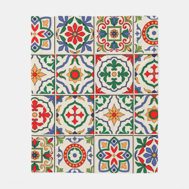 Moroccan Tiles: Colorful Seamless Pattern. Fleece Blanket (Front)