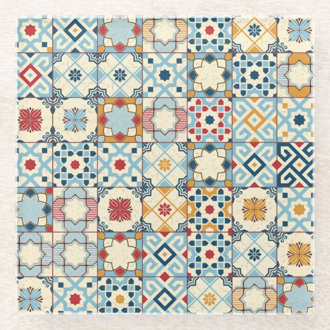 Moroccan tiles, colorful seamless pattern. glass coaster (Front)