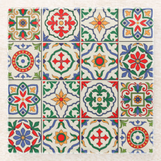 Moroccan Tiles: Colorful Seamless Pattern. Glass Coaster