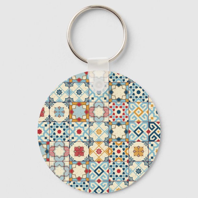 Moroccan tiles, colorful seamless pattern. keychain (Front)