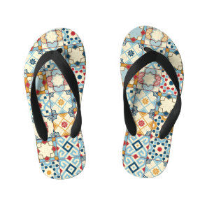Moroccan tiles, colorful seamless pattern. kid's flip flops