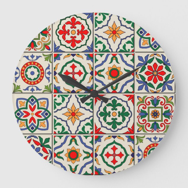 Moroccan Tiles: Colorful Seamless Pattern. Large Clock (Front)