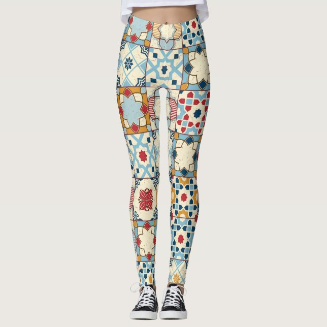 Moroccan tiles, colorful seamless pattern. leggings (Front)