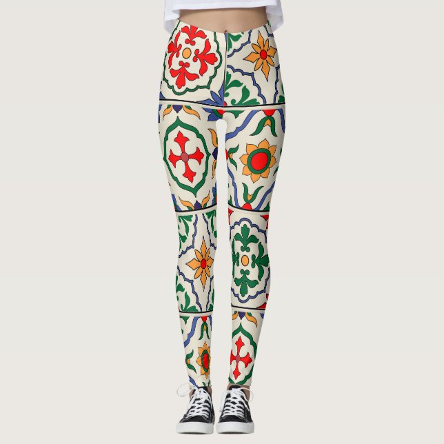 Moroccan Tiles: Colorful Seamless Pattern. Leggings (Front)