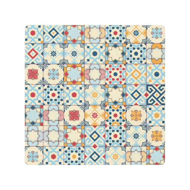Moroccan tiles, colorful seamless pattern. metal print (Front)