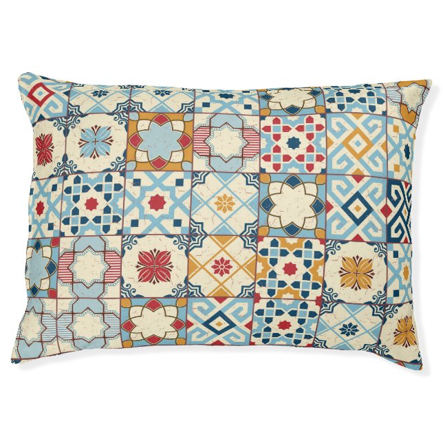 Moroccan tiles, colorful seamless pattern. pet bed (Front)