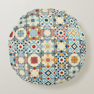 Moroccan tiles, colorful seamless pattern. round pillow