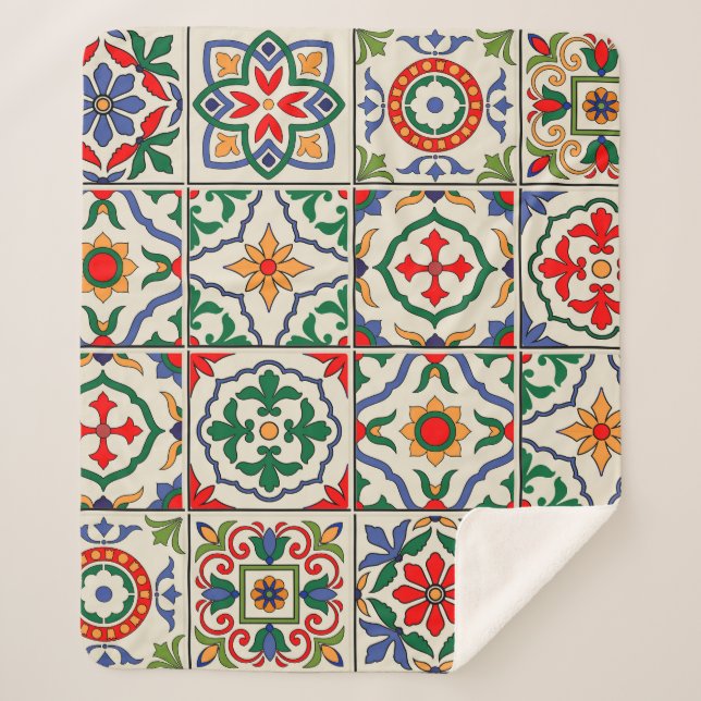 Moroccan Tiles: Colorful Seamless Pattern. Sherpa Blanket (Front)